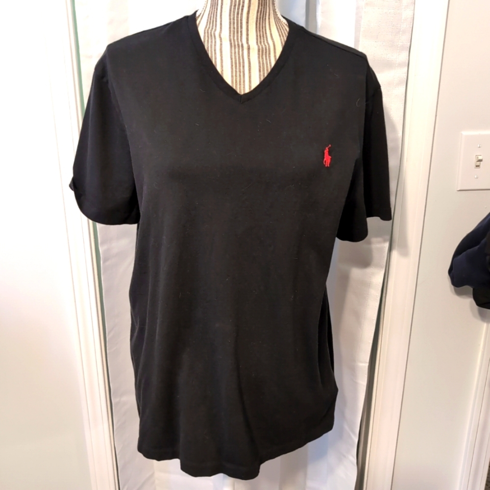 Polo by Ralph Lauren Black Cotton Short Sleeve Tee Red Pony Men's Size M
